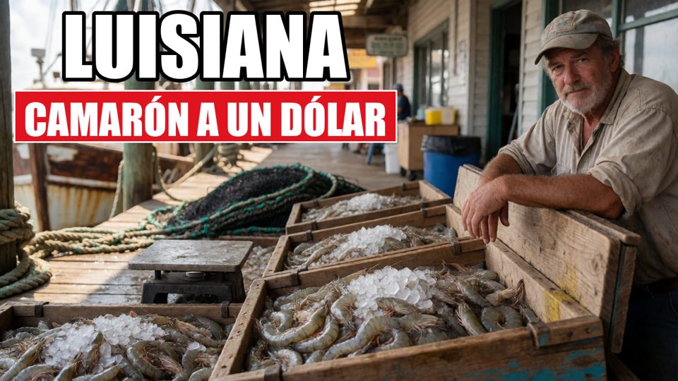 Miniatura de referencia: pescador de Luisiana a la derecha, título blanco arriba a la izquierda y caja roja